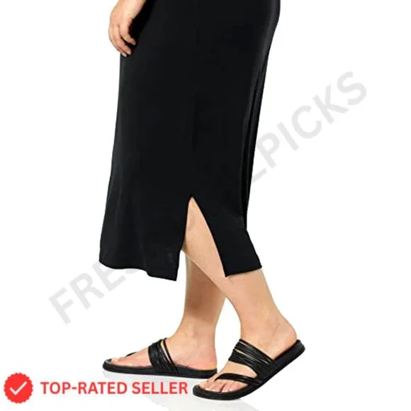 Pull-On Knit Midi Skirt Stretchy Casual Chic Minimal Day to Night Wear - Picture 5 of 6